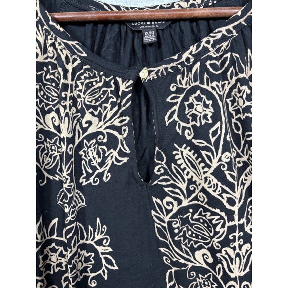 Lucky Brand Womens Blouse 1X Floral Black Beige Viscose 3/4 Sleeve Boho Chic Tun - Picture 3 of 6